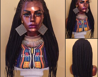 Fulani Box Braids Lace Front Wig | Human Hair Blend | African American Wig | Wig For Black Women | Corn Row Wig | Glory Tress -TRIBAL QUEEN2