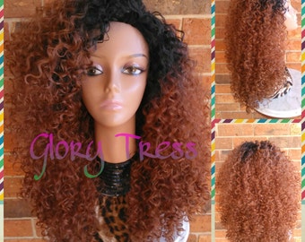 ON SALE // Big Kinky Curly Half Wig, Ombre Wig, Beach Curly Afro Wig, African American Wig // FAVOR