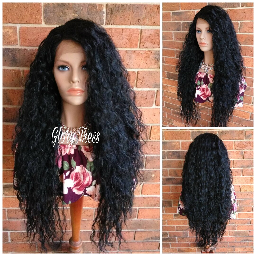 Long Curly Lace Front Wig Black Curly Wig Loose Curly Etsy 日本