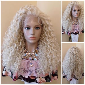 Curly Lace Front Wig, Human Hair Blend, 13X6 Free Parting, HD Lace Frontal, Glory Tress, 613 Golden Platinum Blonde Wig, Halloween // ORPAH