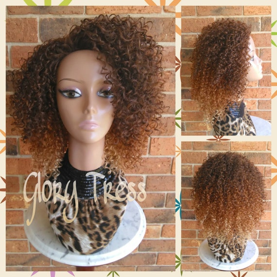 On Sale Short Kinky Curly Wig Ombre Curly Half Wig Natural Etsy
