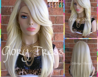 ON SALE // Custom Long & Straight Lace Front Wig, 100% Human Blend Wig, Platinum Blonde Wig, Free Parting, Soft Swiss Lace// SARAH