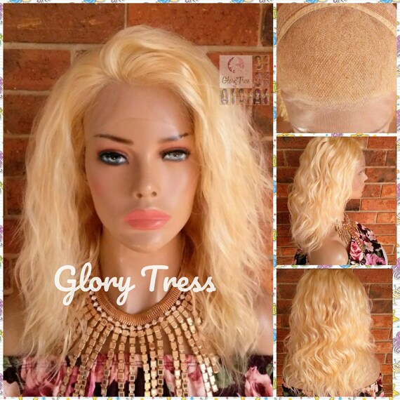 Wavy Blonde Lace Front Wig Human Hair Wig 100 Brazilian Etsy
