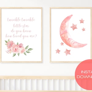 Twinkle Twinkle Nursery, Nursery Printable, Twinkle Twinkle Little Star, Moon, Star Nursery, Baby Girl, Baby Girl Nursery