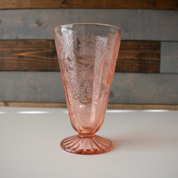 Jeanette Glass Poinsettia Pink Footed Tumbler