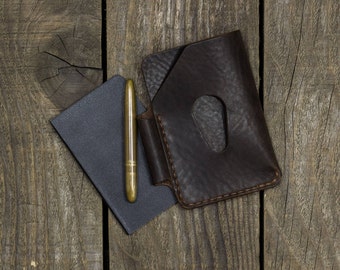 Leather Notebook Wallet, EDC, Small wallet, Space pen, Free Notebook, Full grain leather, Slim, Minimalist, Credit card wallet, Pocket notes