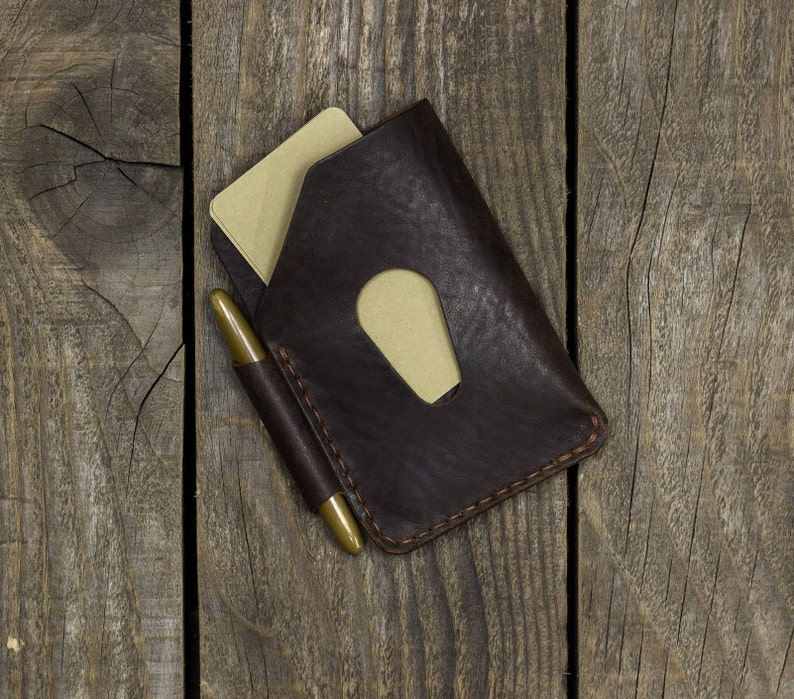 EDC Slim Full grain leather Leather Notebook Wallet Small wallet Minimalist Pocket notes Space pen Credit card wallet Free Notebook