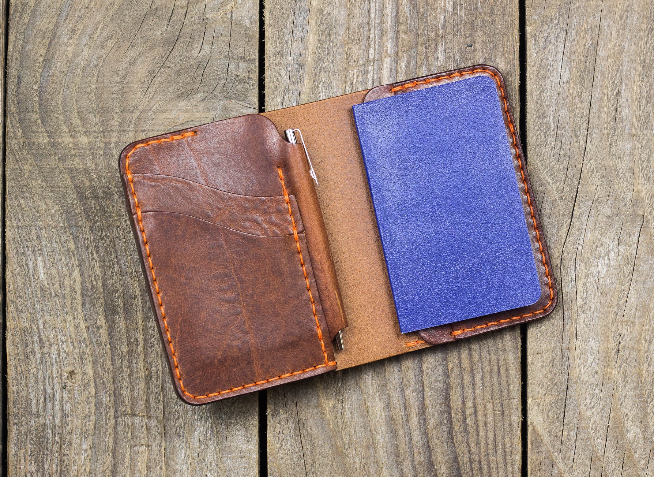 Leather Notebook Wallet EDC Small wallet Free Pen & Etsy