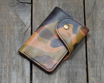 Unique camo handstitched Mid Wallet, Vegetable tanned leather wallet, Compact wallet, Bi-fold wallet, Horizontal wallet