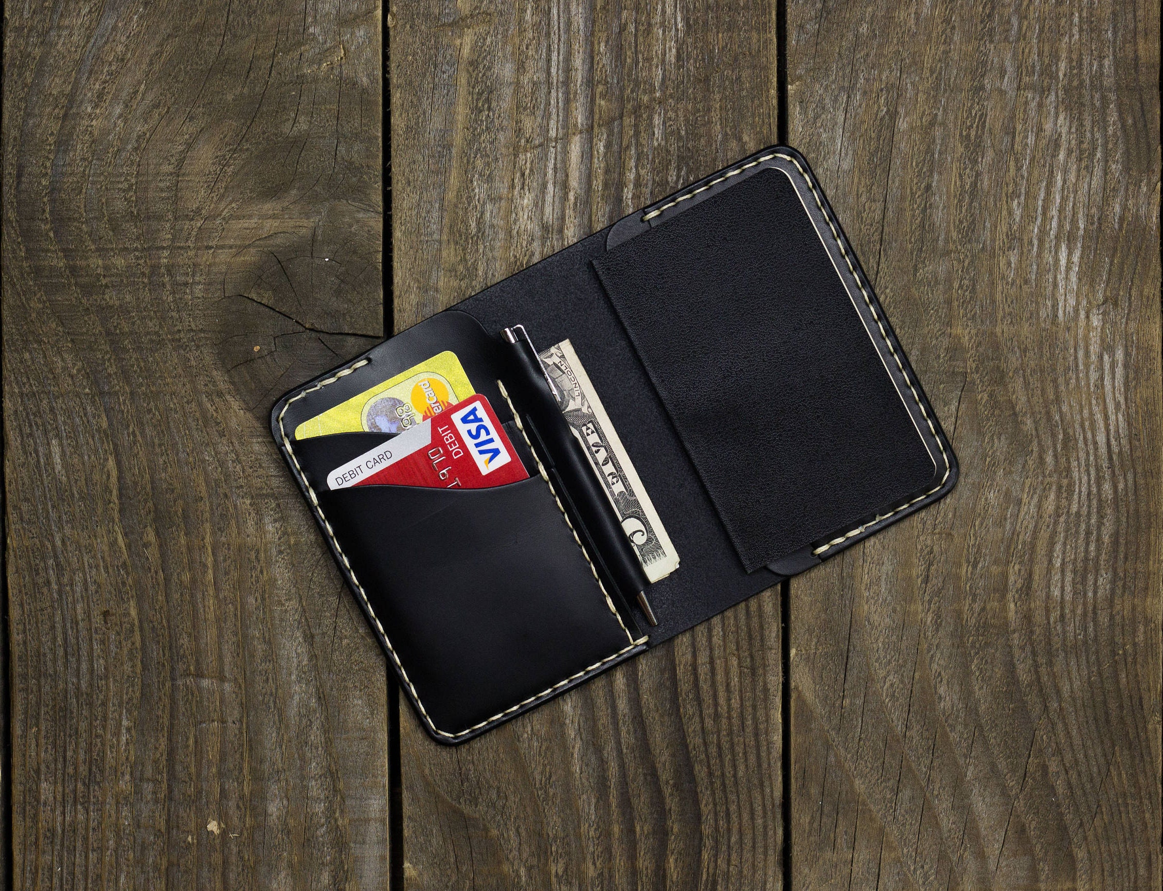 Leather Notebook Wallet EDC Small wallet Free Pen & Etsy