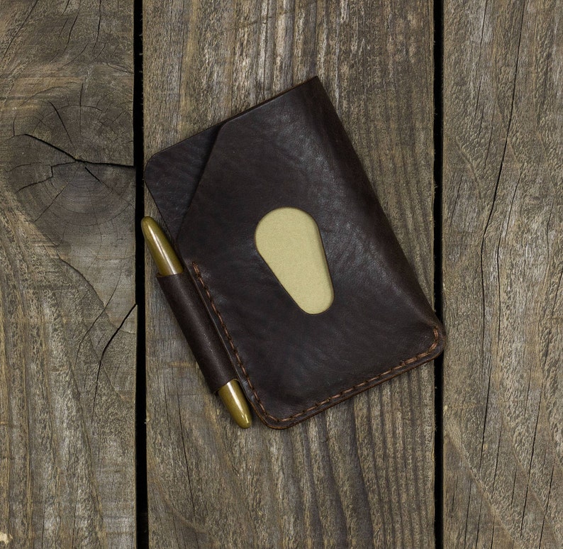 EDC Slim Full grain leather Leather Notebook Wallet Small wallet Minimalist Pocket notes Space pen Credit card wallet Free Notebook