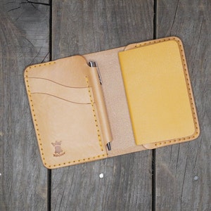 Leren notebookportemonnee, EDC, kleine portemonnee, gratis pen en notitieboekje, volnerfleer, slank, minimalistisch, creditcardportemonnee, zakbiljetten
