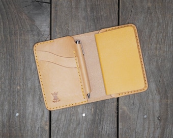 Leather Notebook Wallet, EDC, Small wallet, Free Pen & Notebook, Full grain leather, Slim, Minimalist, Credit card wallet, Pocket notes