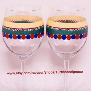 Wine GLASSES, HAND PAINTED wine glasses, unique custom glass, one of a kind glass, heat cured wine glasses, red handmade, painted art glass