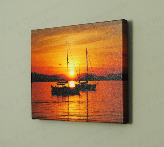 CANVAS, SAILBOAT ocean SUNSET, Boat, boating, sunset photo, ocean photography, nature photo, wedding gift, anniversary gift, 8 x 10 canvas
