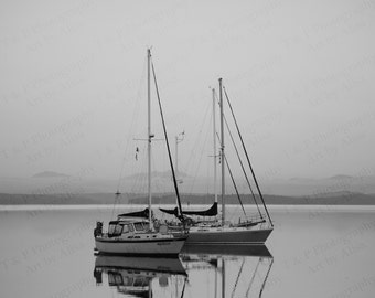 BIANCO E NERO Fotografia, scena oceanica B & W barca a vela, foto vela, storico nautico, foto oceano, arte murale, belle arti, arredamento casa