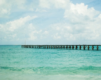 Digital Ocean Download Photography, Instant printable art, ocean sea photo, CARIBBEAN SEA, TURQUOISE Crystal Clear Water, boardwalk nautical