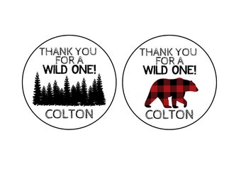 Set of 12 Plaid Bear Wild One Stickers Set of 12 Plaid Bear Wild One Stickers