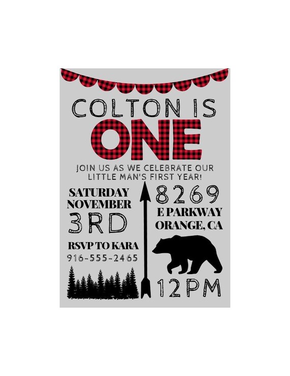 Lumberjack Birthday Invitation, Digital Invite, Buffalo Plaid Custom Birthday Invitation, Lumberjack Birthday Party Il_570xn
