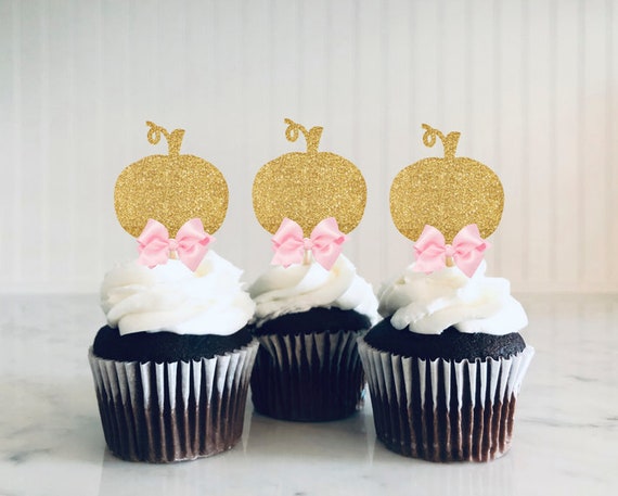 Gold Glitter Pumpkin Cupcake Toppers, Cupcake Toppers, Halloween Cupcake Toppers, Pumpkin 1st Birthday, Little Pumpkin Il_570xn