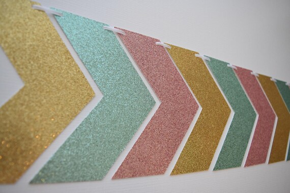Arrow Banner, Mint & Gold Banner, Birthday Banner, Arrow Garland, Boho Garland, Boho Banner, Birthday Decor, Chevron Garland, Chevron Banner Il_570xn