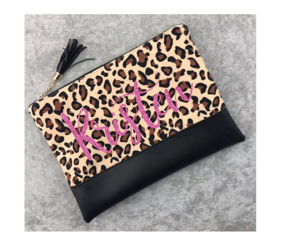Leopard Cosmetic Bag, Bridesmaid Gift, Custom Cosmetic Bag, Bridal Party Gift, Personalized Cosmetic Bag, Custom Makeup Bag Il_570xn