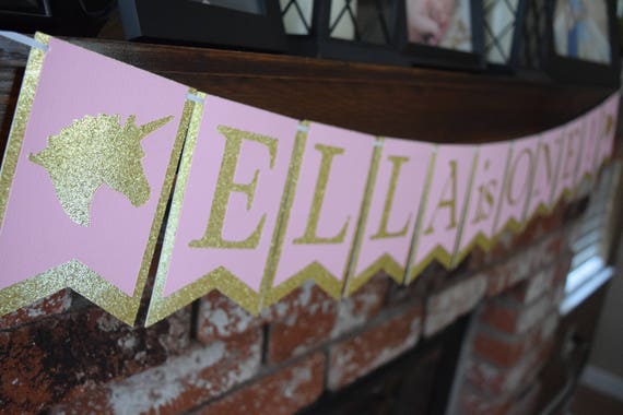 Unicorn Banner, Unicorn Birthday Banner, Pink & Gold Birthday Banner, Gold Glitter Banner, Glitter Birthday Banner, Birthday Banner Il_570xn