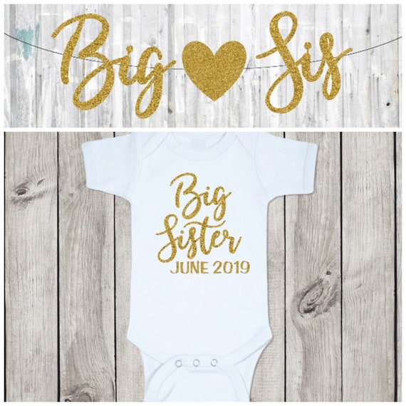 Big Sister Onesie, Big Sister Banner, Onesie and Banner Set, Pregnancy Announcement Onesie, Pregnancy Announcement Banner Il_570xn