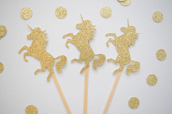 Unicorn Cupcake Toppers, Gold Unicorn Cupcake Toppers, Gold Glitter Cupcake Toppers, Birthday Cupcake Toppers, Unicorn Party Il_570xn