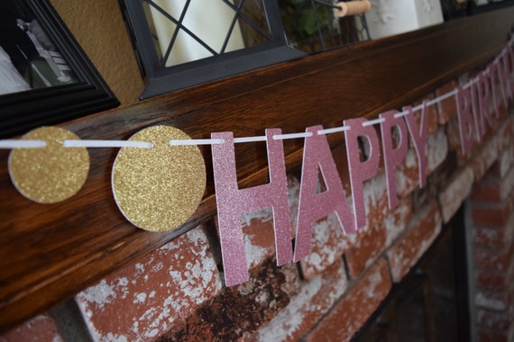 Birthday Banner, Glitter Birthday Banner, Birthday Decor, Glitter Banner, Personalized Banner, Pink & Gold Birthday Banner Il_570xn