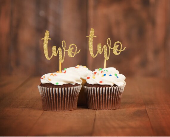 TWO Cupcake Toppers, 2nd Birthday Cupcake Toppers, Cupcake Toppers, 2nd Birthday, TWO Toppers, Set of 12 Il_570xn