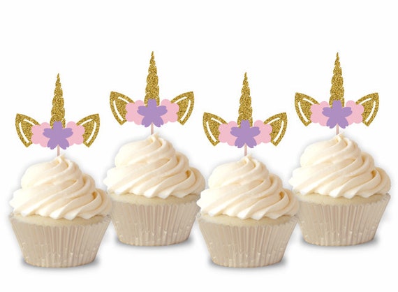 Unicorn Cupcake Toppers, Gold Unicorn Cupcake Toppers, Gold Glitter Cupcake Toppers, Birthday Cupcake Toppers, Unicorn Party Il_570xn
