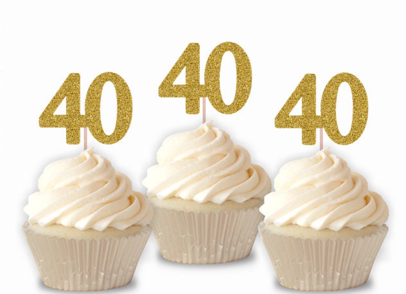 Gold Glitter 40 Cupcake Toppers 40th Birthday Gold Glitter 40 Cupcake Toppers 40th Birthday