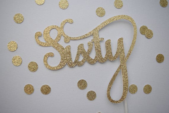 60th Birthday Cake Topper, 60th Birthday Decor, Glitter Birthday Cake Topper, Age Cake Topper Il_570xn