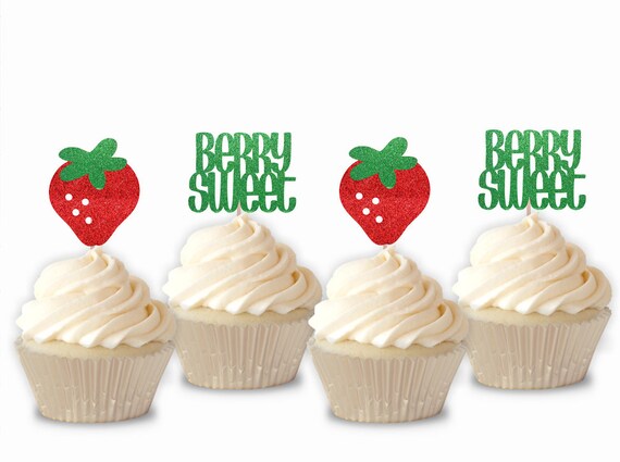 Strawberry Cupcake Toppers, Birthday Cupcake Toppers, 1st Birthday Decor, Strawberry Party, Strawberry Theme Il_570xn