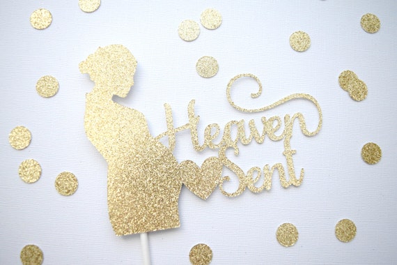 Baby Shower Cake Topper, Heaven Sent Cake Topper, Baby Cake Topper, Glitter Baby Shower Cake Topper, Glitter Cake Topper Il_570xn