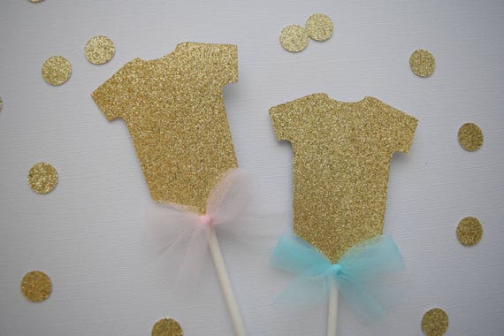 Gender Reveal Cupcake Toppers, Pink & Blue Cupcake Toppers, Gender Reveal Decor, Baby Cupcake Toppers, Gold Cupcake Toppers, Gender Reveal Il_570xn