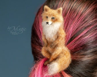 Felted fox pin, hairpin with fox, fox bobby pin, gift for fox lover, fox for children, fox hair accessory, jewelry fox