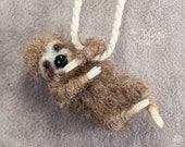 Sloth jewelry, felt sloth necklace, sloth pendant, animal art, hanging sculpture, tiny sloth, sloth gift, felt art