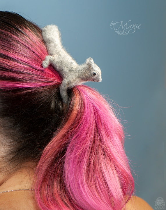 Squirrel Hairpin, Animal Hairpin, Needle Felted Gray Squirrel, Bobby Pin,  Unusual Hair Accessories, Squirrel Gifts 