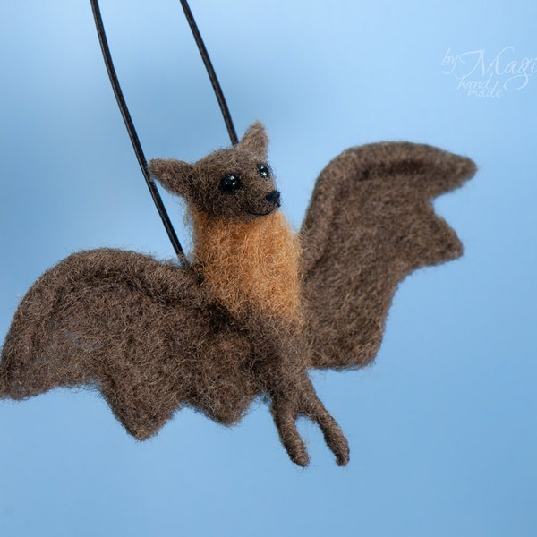Needle felted fruit bat, flying fox figurine, Halloween bat