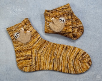 Yellow winter socks with sloth, christmas animal socks
