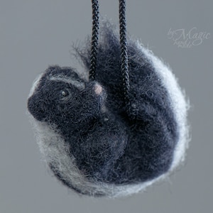 Needle felted skunk, small wool pendant, skunk necklace, felted animal charm