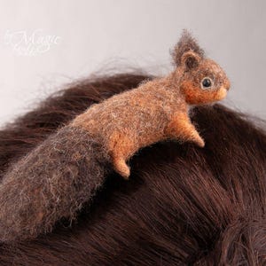Hair clip with a needle felted red squirrel