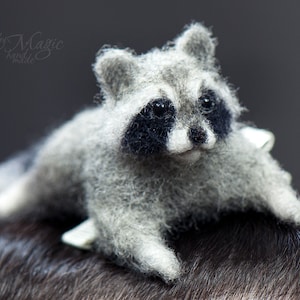 Hair clip with a needle felted raccoon, animal hair jewelry, wool raccoon