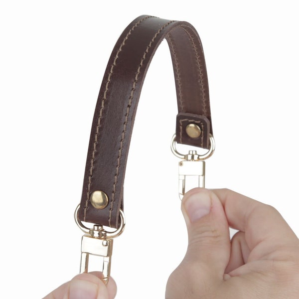 Leather Replacement Top Handle in Brown for Designer Bags and Bucket Bags, 3/4” Wide Leather Short Handle and U-Shaped Leather Strap