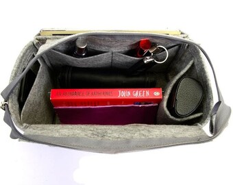 M.G. Es.sen.tial Leather Zipper Top Style Felt Bag and Purse Organizer / Bag Insert for Es.sen.tial Leather Small and Large Tote / Bag Liner