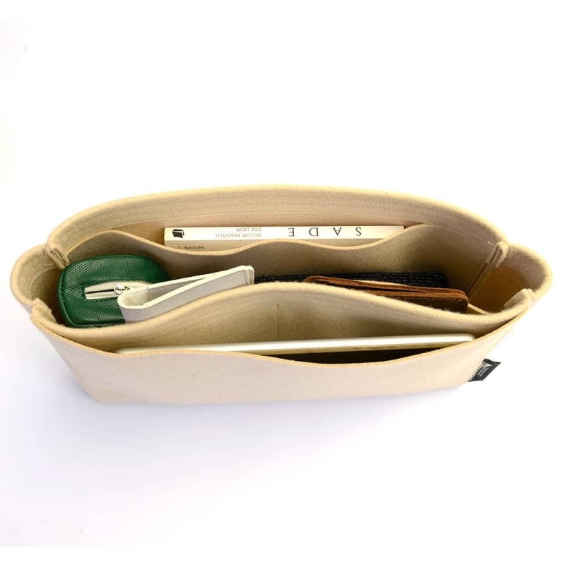 TOURDREAM Purse Organizer Insert Fit Toiletry Pouch 26 19 Handbag Shaper Premium Microfiber with Gold Buckles (Toiletry Pouch 26, Khaki)
