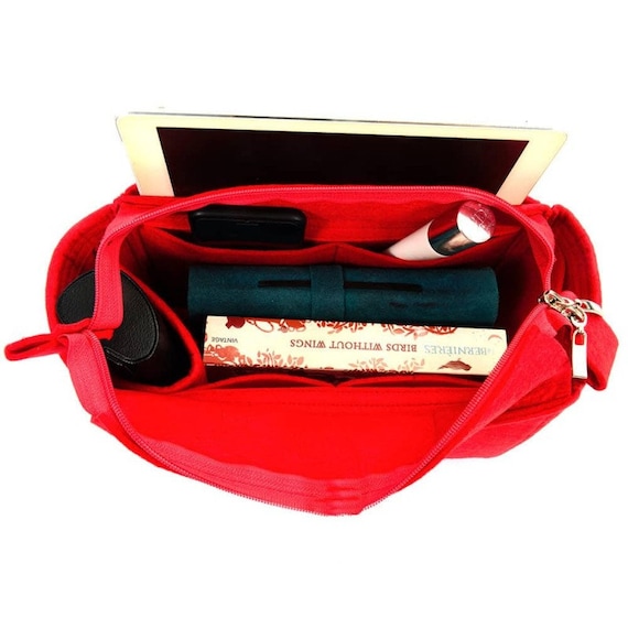  Vegan Leather Handbag Organizer in Cherry Red Color Compatible  for the Designer Bag OntheGo MM : Handmade Products