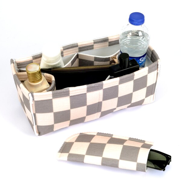 Bag Purse Organizer in Standart Size and Sunglass Case with Light Grey Checkered Pattern,Special Edition Purse Organizer ( Express Shipping)
